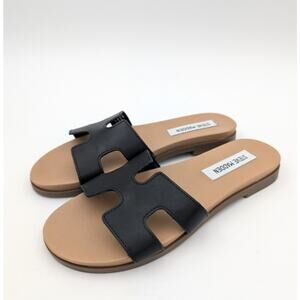 Steve Madden Hoku Slide Sandal Women's Open Toe Leather Black Brown Size US5.5